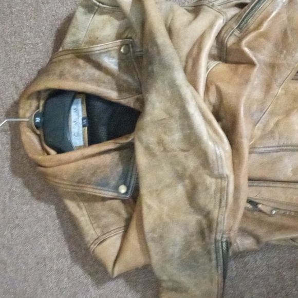 CMM VINTAGE DISTRESSED BELTED 100% LEATHER JACKET LARGE BROWN/TAN - Picture 13 of 13